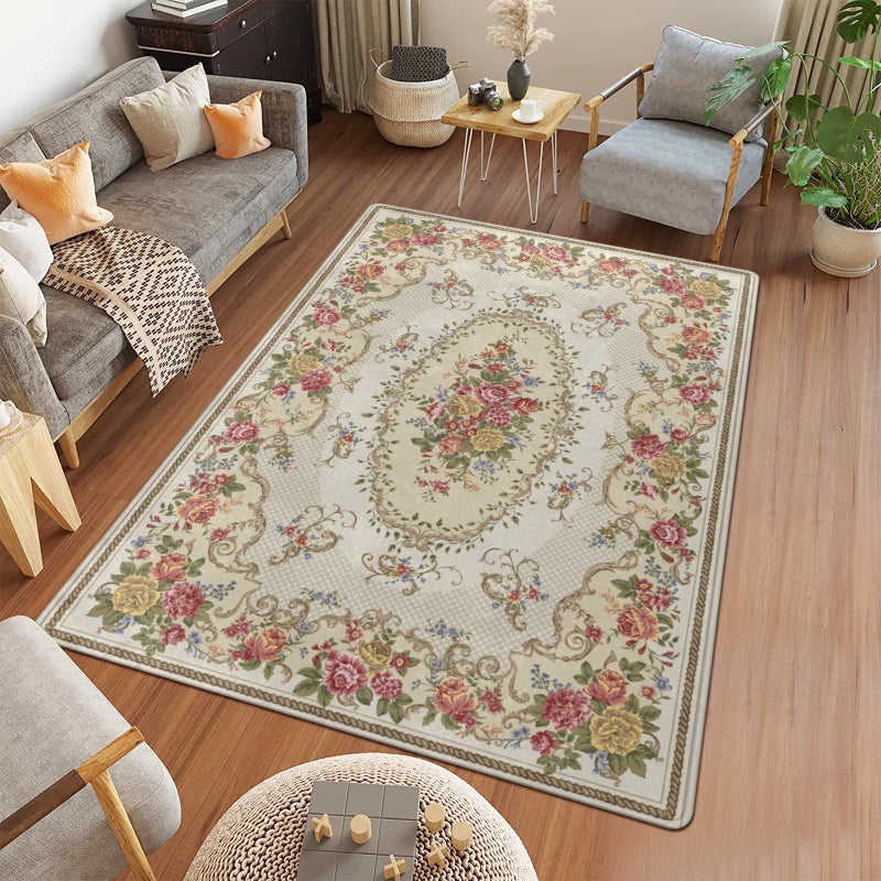 Amorettise Rustic Shabby Rose Area Rugs 5' x 7', Vintage Floral Rug Country Style Carpet Non-Slip Floor Mat for Girls Bedroom Living Room Dorm Decor - Image 3