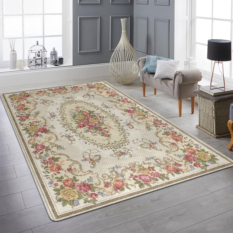Amorettise Rustic Shabby Rose Area Rugs 5' x 7', Vintage Floral Rug Country Style Carpet Non-Slip Floor Mat for Girls Bedroom Living Room Dorm Decor - Image 4