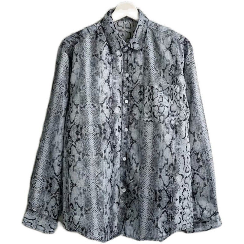 South Korea Ins Retro Dark Bereavement Snake Pattern Thin Long Sleeve Shirt For Men And Women Couple Jacket - Image 5