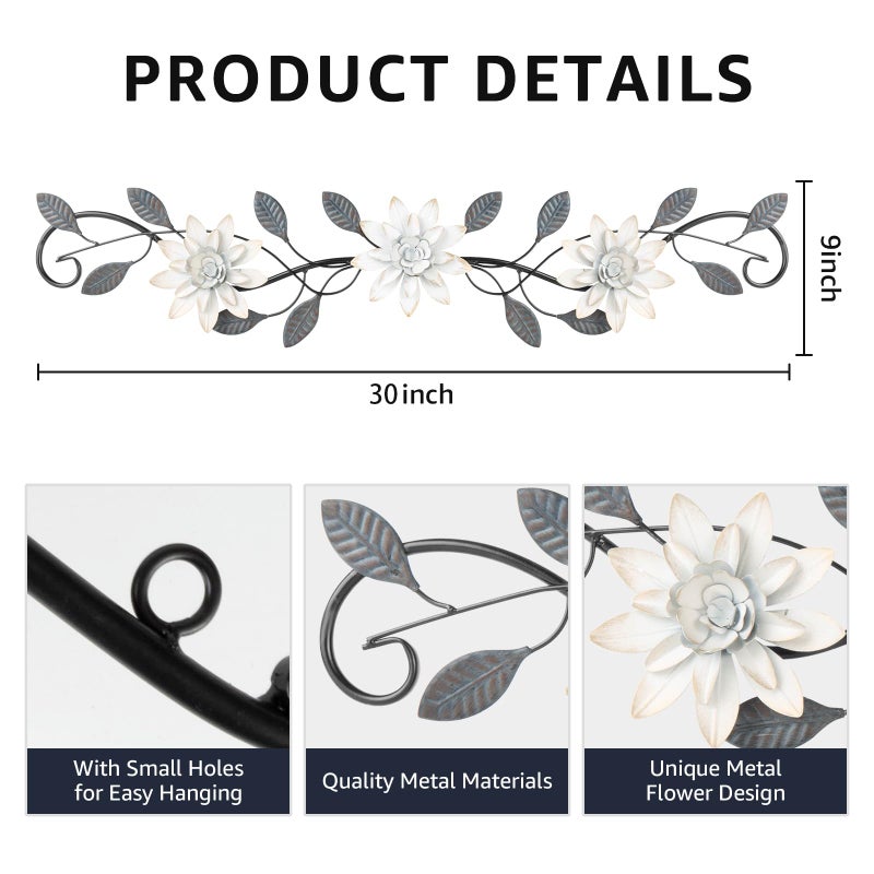 KHJCXS Metal Wall Art Modern Minimalist Metal Flowers Indoor Decor Horizontal Wall Art Iron Artwork,for Over Door,Bedroom,Living Room,Kitchen,Office Scroll Decor - Image 2