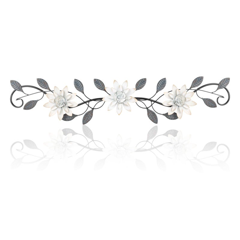 KHJCXS Metal Wall Art Modern Minimalist Metal Flowers Indoor Decor Horizontal Wall Art Iron Artwork,for Over Door,Bedroom,Living Room,Kitchen,Office Scroll Decor - Image 1