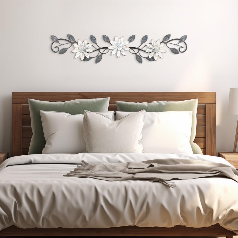 KHJCXS Metal Wall Art Modern Minimalist Metal Flowers Indoor Decor Horizontal Wall Art Iron Artwork,for Over Door,Bedroom,Living Room,Kitchen,Office Scroll Decor - Image 4