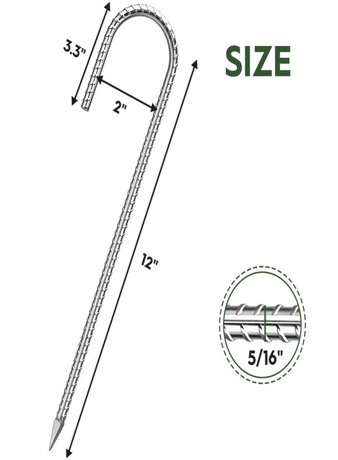 Homwin 12 inches Ground Stakes Heavy Duty 28 Pieces Metal Fence Rebar Stake 5/16" Diameter J Hook Ground Spikes, Tent Stakes, Swing Set and Gazebo Anchors - Image 2