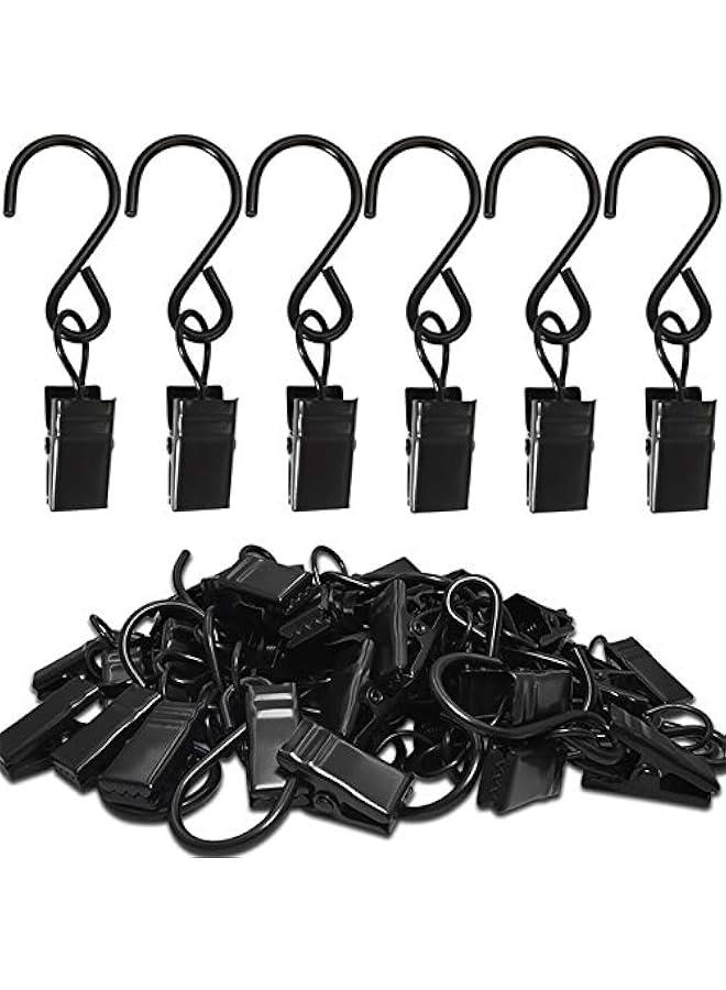 Stainless Steel S Hooks Curtain Clips, 50 Pack Hanging Party Lights Clips Hangers Gutter Photo, Art Craft Display, 2.4 Inch Long, Black - Image 1
