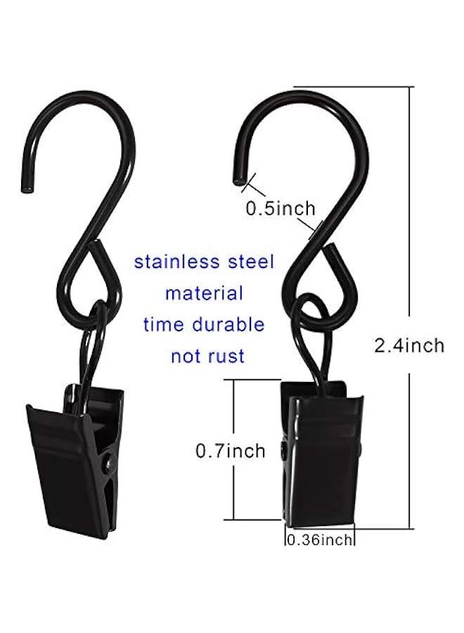 Stainless Steel S Hooks Curtain Clips, 50 Pack Hanging Party Lights Clips Hangers Gutter Photo, Art Craft Display, 2.4 Inch Long, Black - Image 2