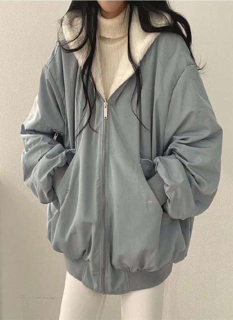 Eckek - Thickened Two-sided Wear Lamb Wool Cotton Jacket Women's Coat New Loose Hooded Tops - Image 1