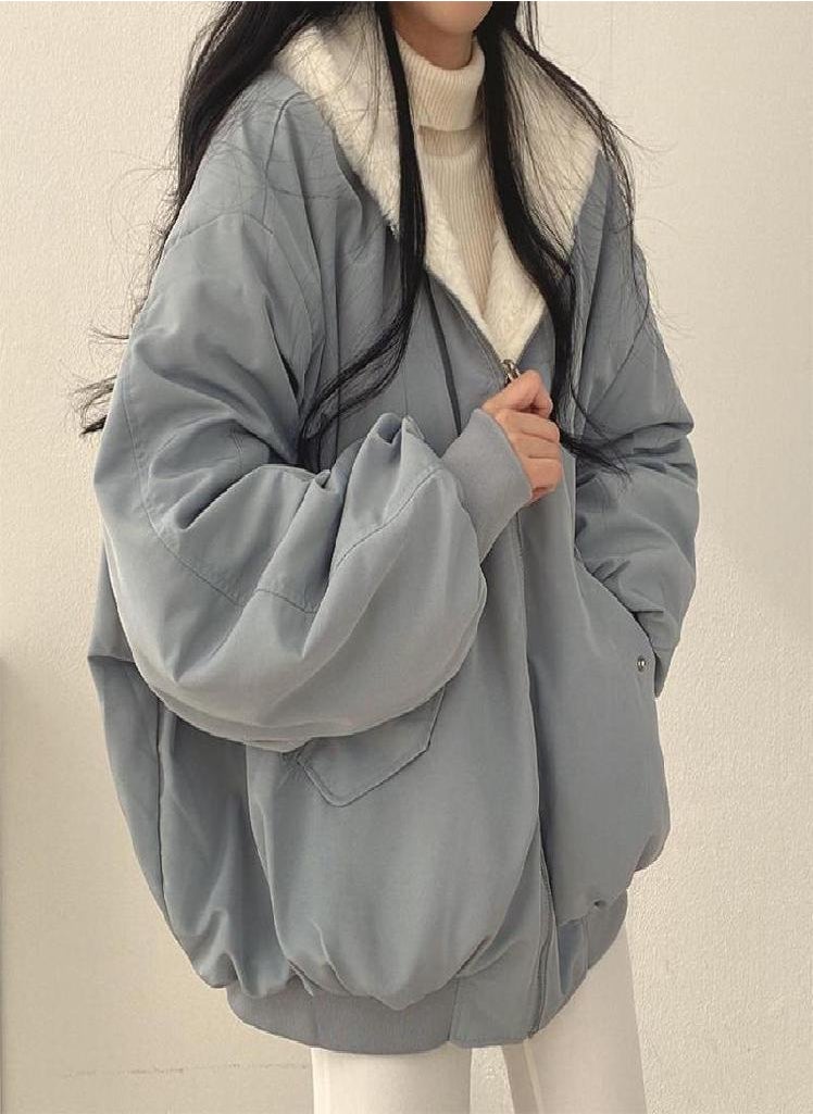 Eckek - Thickened Two-sided Wear Lamb Wool Cotton Jacket Women's Coat New Loose Hooded Tops - Image 1