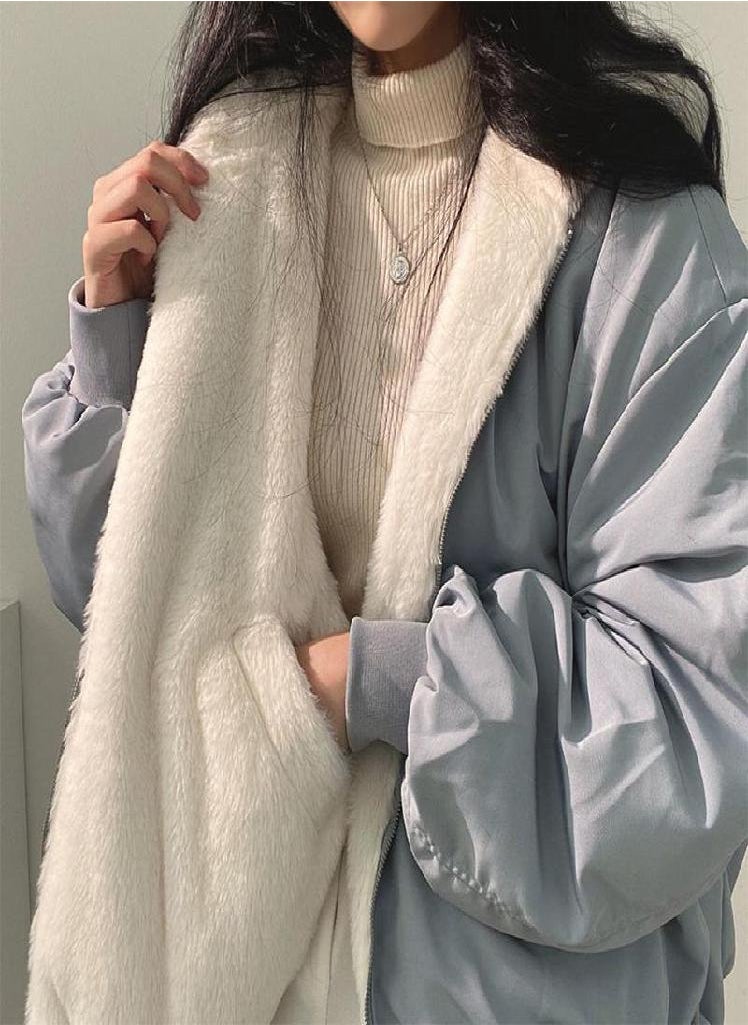 Eckek - Thickened Two-sided Wear Lamb Wool Cotton Jacket Women's Coat New Loose Hooded Tops - Image 1