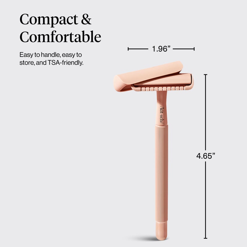 Kitsch Double Edge Safety Razors for Women and Men, Long Metal Handle and Stainless Steel Single Blade Razor with 5 Double Edge Refills, for Shaving and Travel Essentials - Terracotta - Image 2