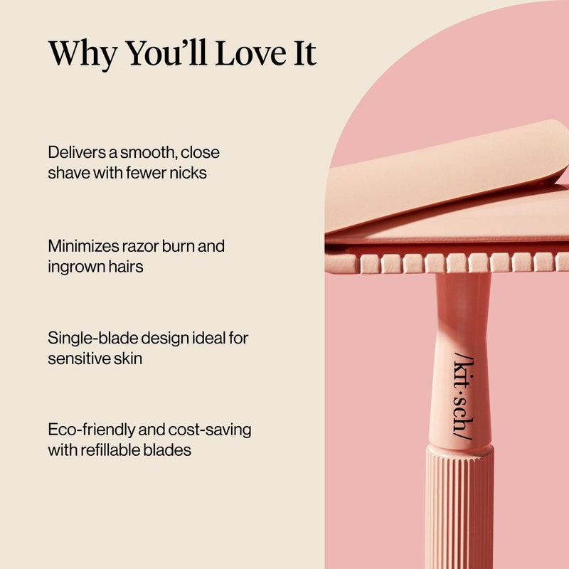 Kitsch Double Edge Safety Razors for Women and Men, Long Metal Handle and Stainless Steel Single Blade Razor with 5 Double Edge Refills, for Shaving and Travel Essentials - Terracotta - Image 5