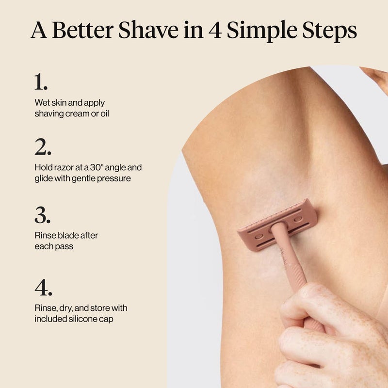 Kitsch Double Edge Safety Razors for Women and Men, Long Metal Handle and Stainless Steel Single Blade Razor with 5 Double Edge Refills, for Shaving and Travel Essentials - Terracotta - Image 3
