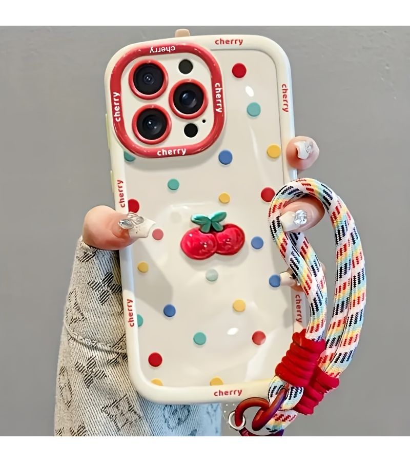 Mixed Color 1 Cherry Doll Painted Polka Dot Phone Case For Apple iPhone 13 Pro - Image 2