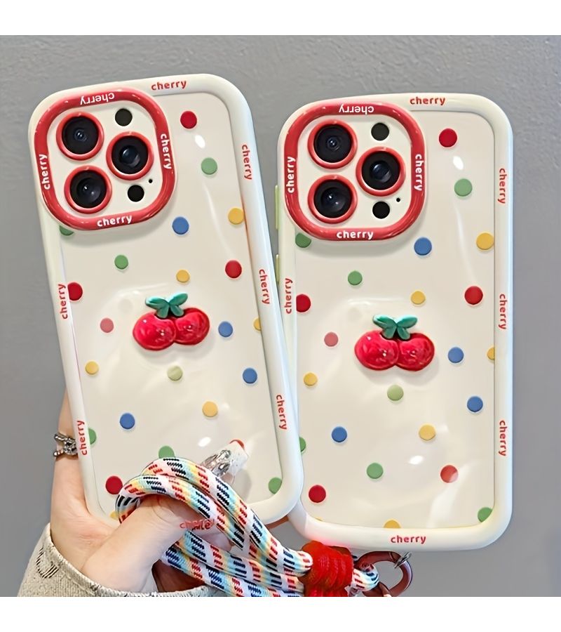 Mixed Color 1 Cherry Doll Painted Polka Dot Phone Case For Apple iPhone 13 Pro - Image 4