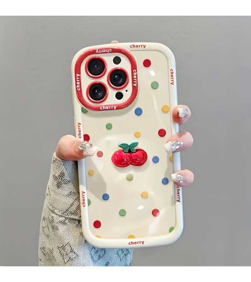 Mixed Color 1 Cherry Doll Painted Polka Dot Phone Case For Apple iPhone 13 Pro - Image 5