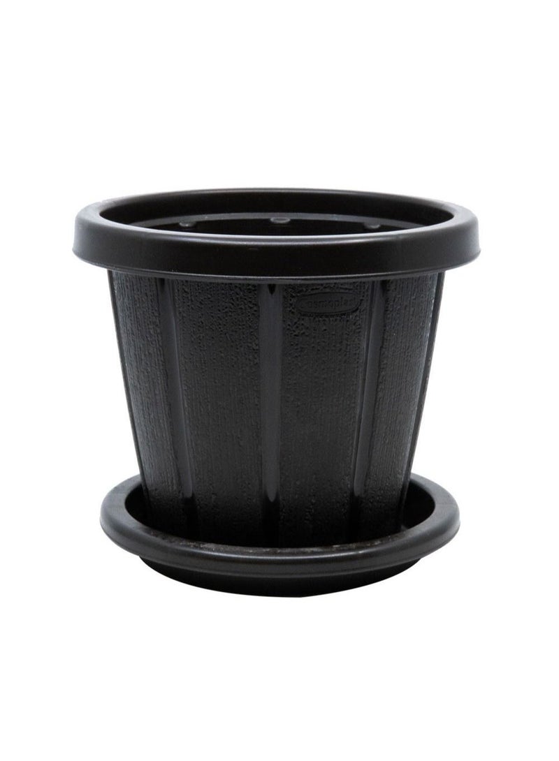 Cosmoplast وعاء خشبي من كوزموبلاست مع صينية مقاس 6 بوصات باللون الأسود  - Image 1