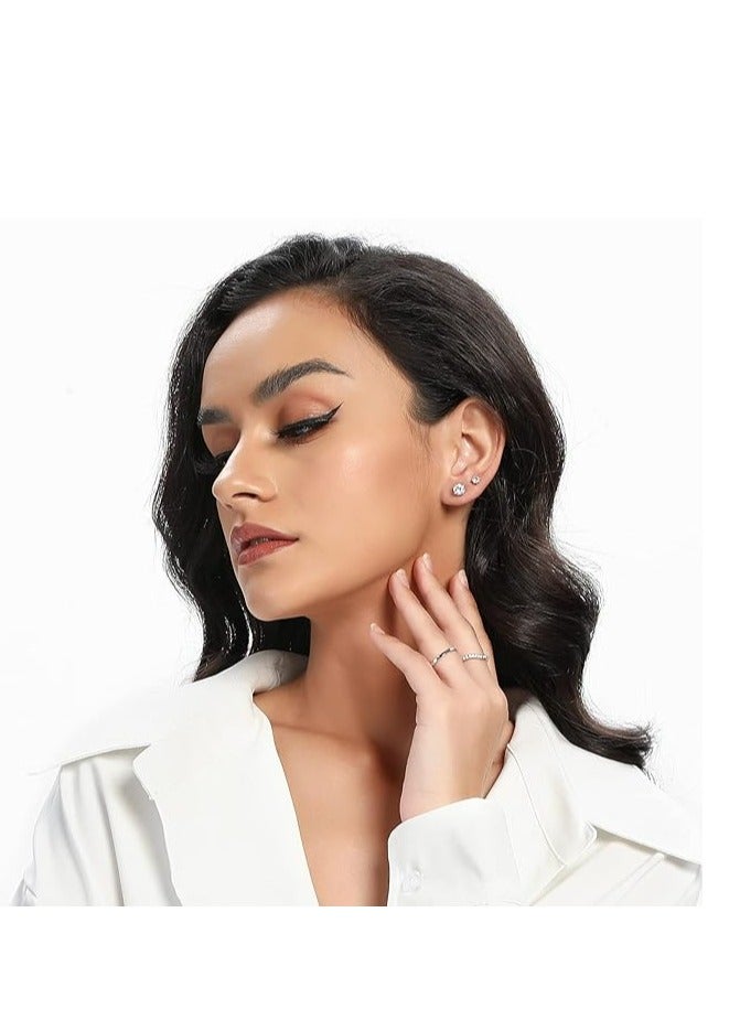18K الذهب الأبيض مطلي أقراط زركونيا مكعب 4 قيراط جولة شفافة ، 6 أزواج ( 6 أزواج ) ، زركونيا مكعب ، نحاس أصفر ، أكسيد الزنك مكعب - Image 5