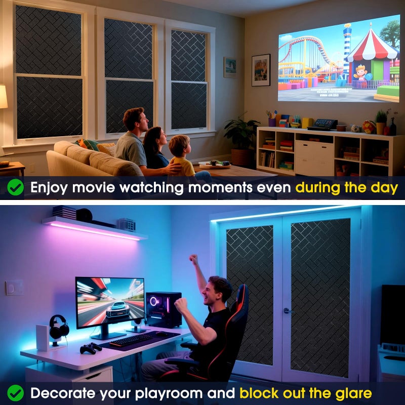 Coavas Total Blackout Window Privacy Film 100% Light Blocking & UV Protection, Static Cling Frosted Privacy Cover No Glue Heat Control Room Darkening Shade for Bedroom, Nursery,17.5 x 78.7 inches - Image 4
