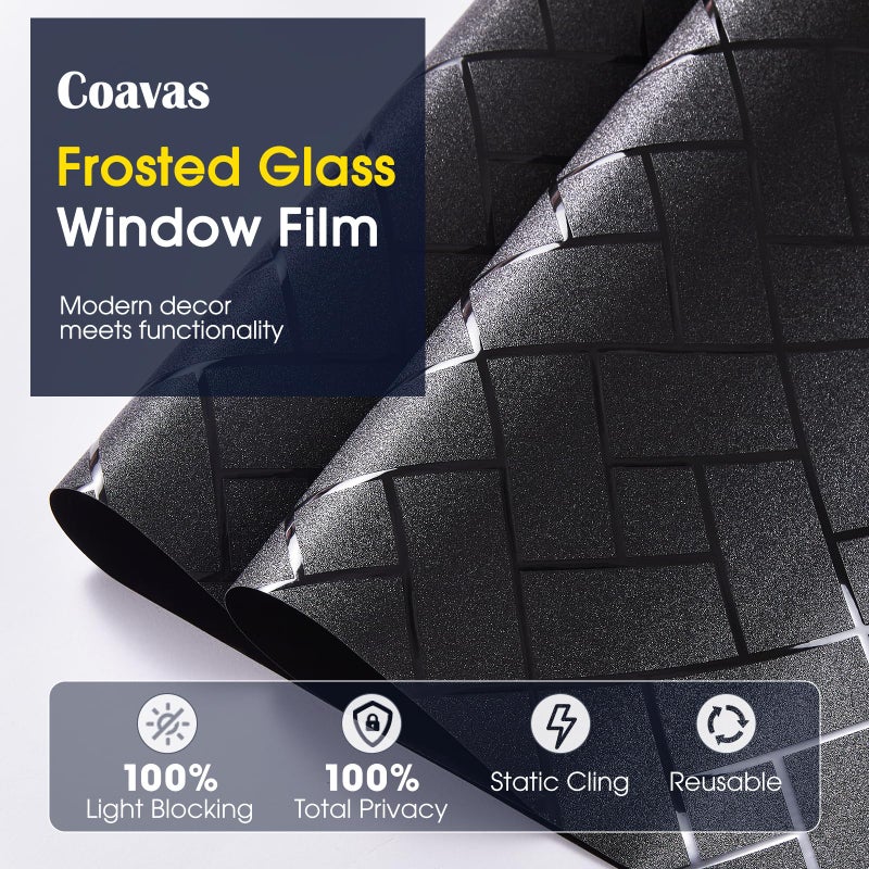 Coavas Total Blackout Window Privacy Film 100% Light Blocking & UV Protection, Static Cling Frosted Privacy Cover No Glue Heat Control Room Darkening Shade for Bedroom, Nursery,17.5 x 78.7 inches - Image 2