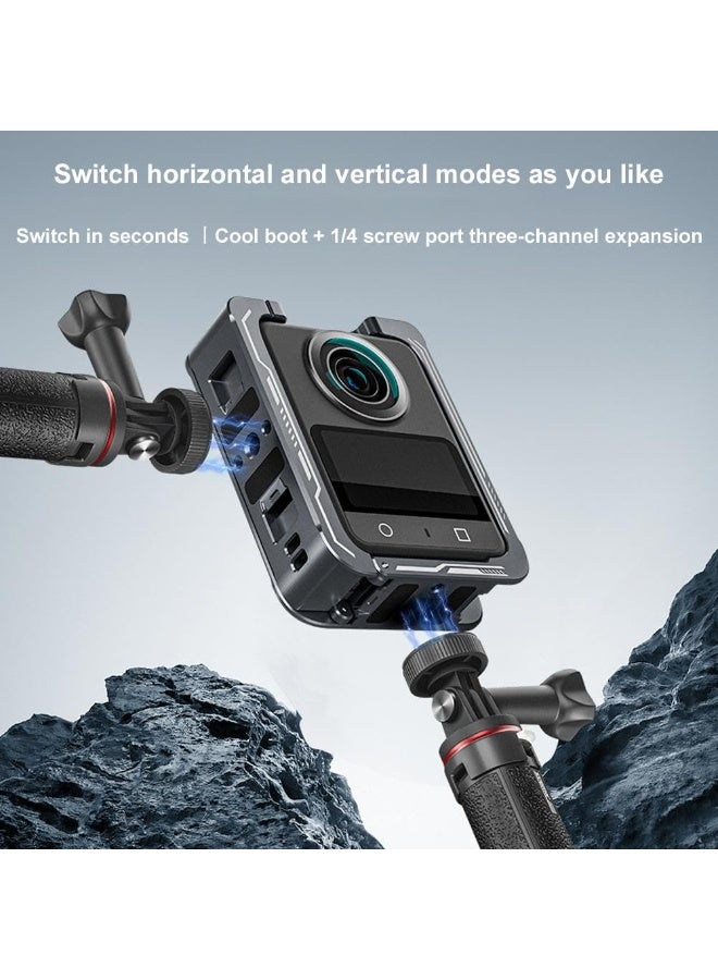 Camera Case Cage for DJI OSMO 360 Aluminum Alloy Protective Housing Case with Horizontal Vertical Quick Release Interface 1/4" Threads Port Cold Shoe Mount Rabbit Cage Metal Frame - Image 3