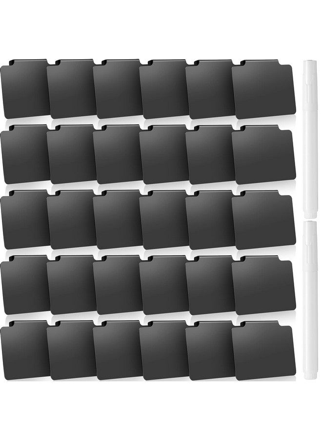 Chinco 32 Pieces Basket Labels Clip Set, Include 30 Pieces Kitchen Clip Label Holder Removable Pvc Bin With 2 Pieces Chalk Marker For Basket Pantry Organization Box (Black Label Clip, White Pen) - Image 1