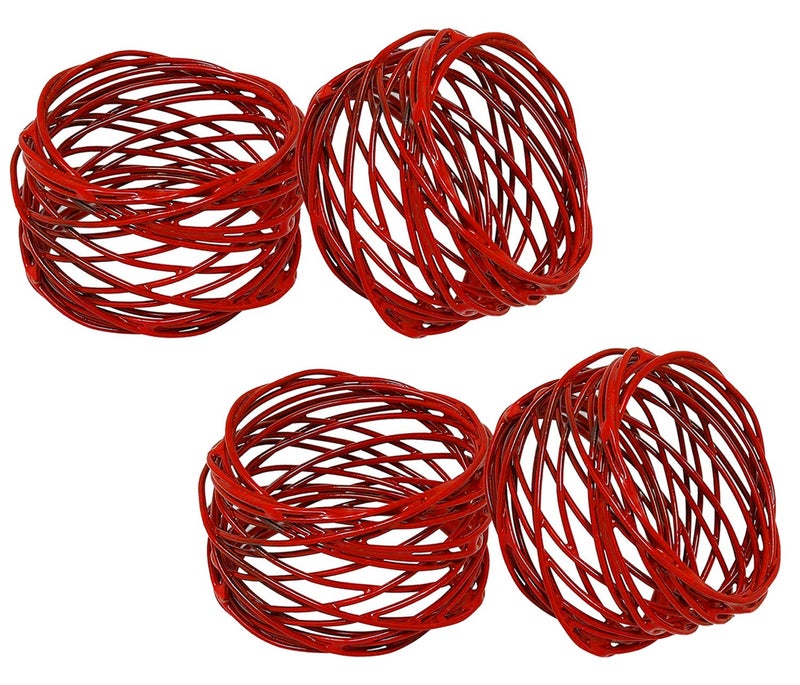 SKAVIJ Handmade Twisted Wire Mesh Napkin Rings Holders Decor Dinner Party Wedding Thanksgiving Christmas Gathering (Red 4pcs) - Image 1