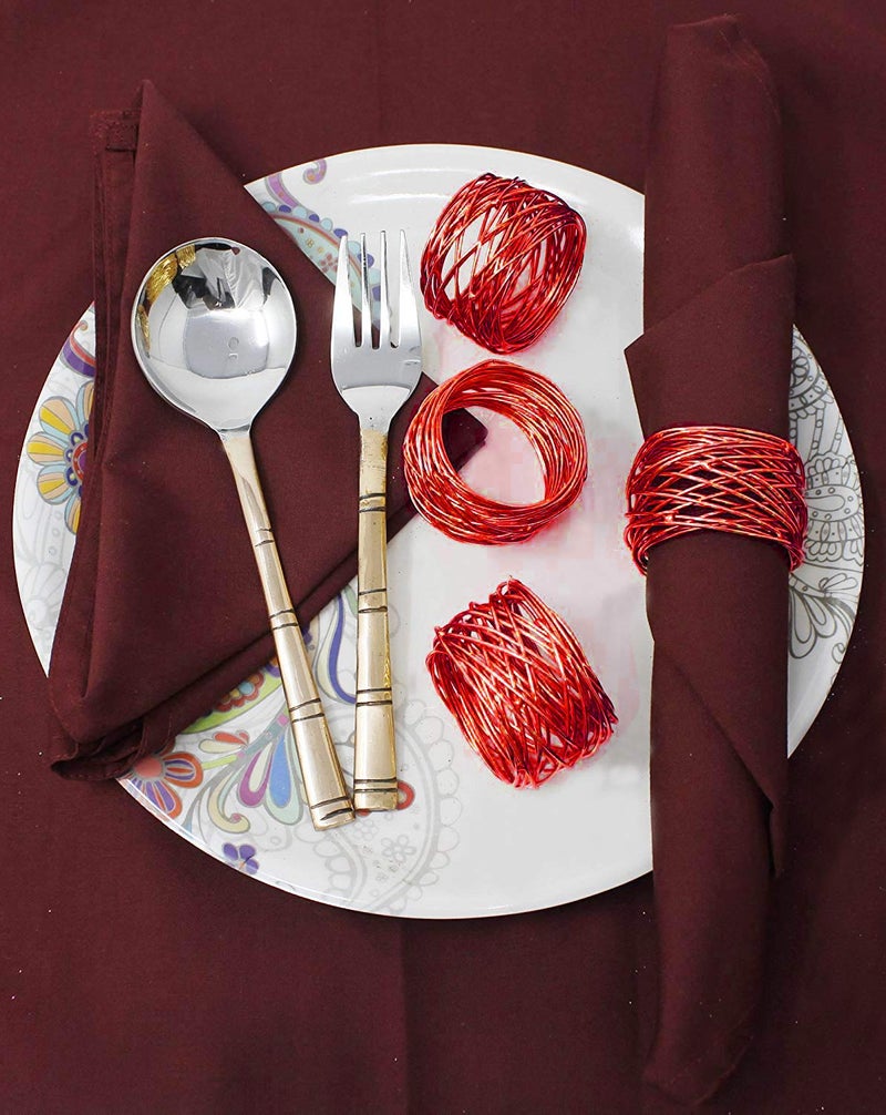 SKAVIJ Handmade Twisted Wire Mesh Napkin Rings Holders Decor Dinner Party Wedding Thanksgiving Christmas Gathering (Red 4pcs) - Image 2