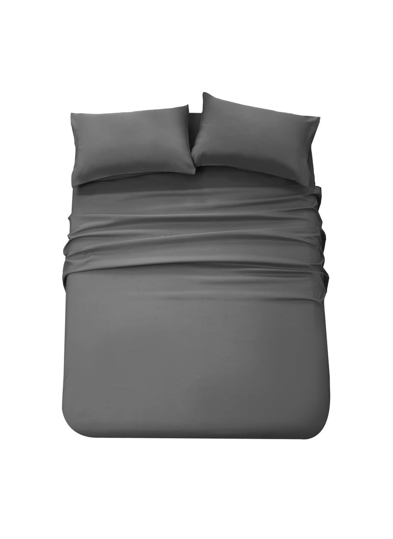 PanaX Panax Bedding Double Bed Sheets Set - 4 Piece Bedding - Brushed Microfiber - Shrinkage and Fade Resistant - Easy Care (Dark Grey, Double)  - Image 2