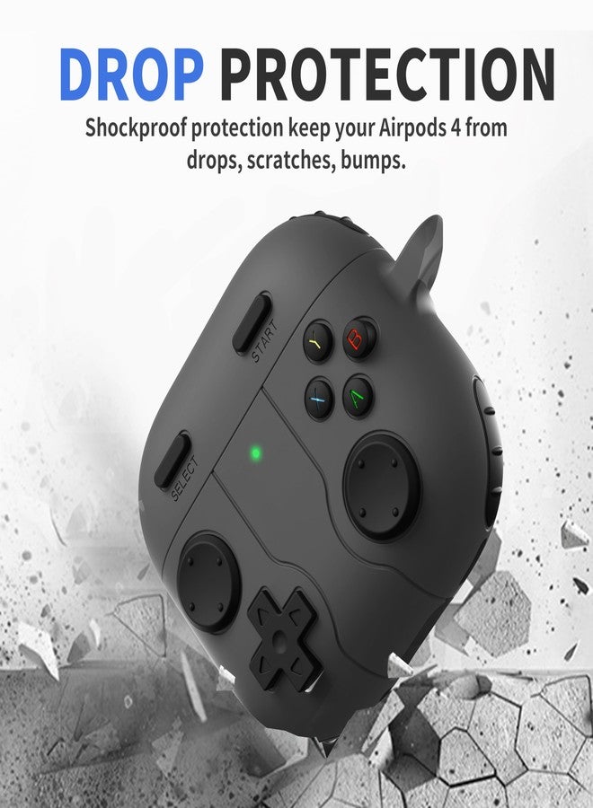 DamonLight Game Case for AirPods 4 Cover Shock-Proof Protective Silicone Case with Cleaning Pen and Keychain Accessories for Apple Airpods 4th Generation (Black) - Image 3