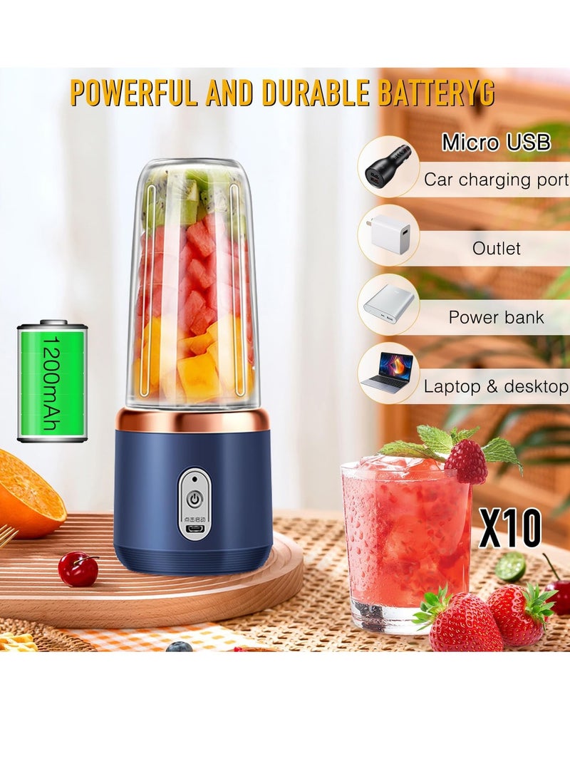 Gonice Baby food maker,USB Rechargeable Personal Size Blender Juicer Cup,Mini Blender Juicer Juice Cup with Six Blades,Fruit Blender Portable Fruit Cup,400ml Blender Mixer for Travel Home(Blue)  - Image 2