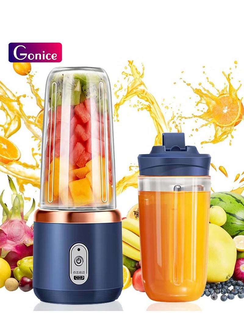 Gonice Baby food maker,USB Rechargeable Personal Size Blender Juicer Cup,Mini Blender Juicer Juice Cup with Six Blades,Fruit Blender Portable Fruit Cup,400ml Blender Mixer for Travel Home(Blue)  - Image 1