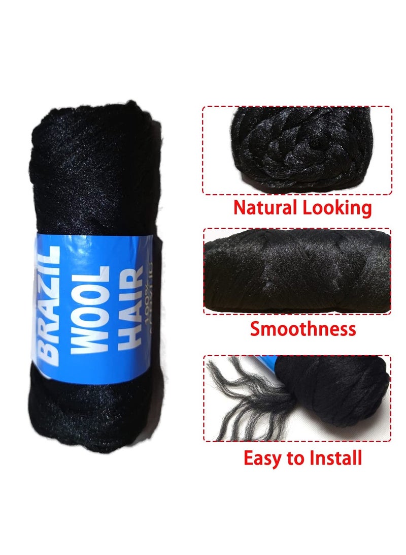 6 قطع من خيوط الأكريليك السوداء المصنوعة يدويًا من شعر الصوف البرازيلي للتضفير والتمديد - Image 4