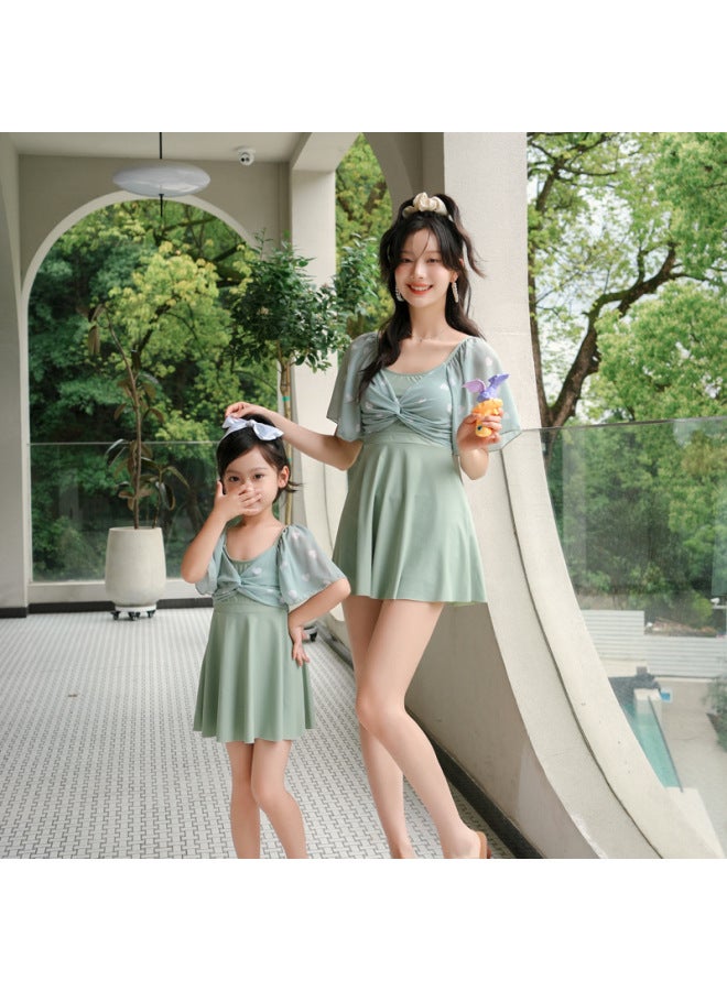 Loquat 2023 Parent-Child Swimsuit Mother And Daughter Children's Princess Swimsuit Slim-fit Plus Size One-piece Skirt Swimsuit For Girls-Color:Gray Green (Adult)- - Image 4