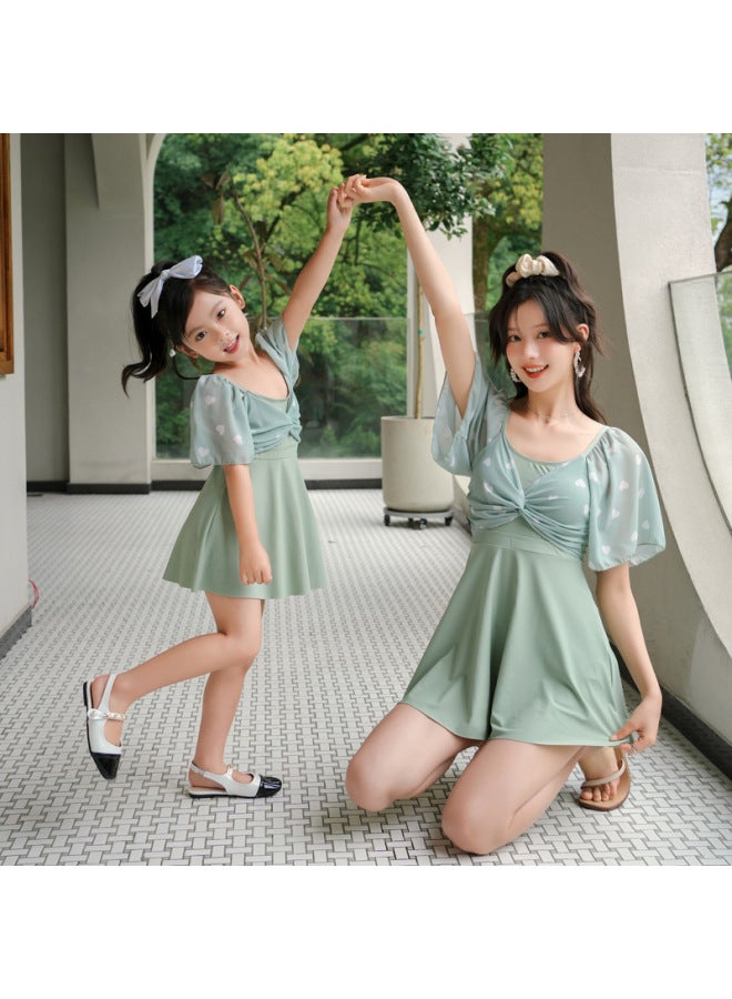 Loquat 2023 Parent-Child Swimsuit Mother And Daughter Children's Princess Swimsuit Slim-fit Plus Size One-piece Skirt Swimsuit For Girls-Color:Gray Green (Adult)- - Image 2