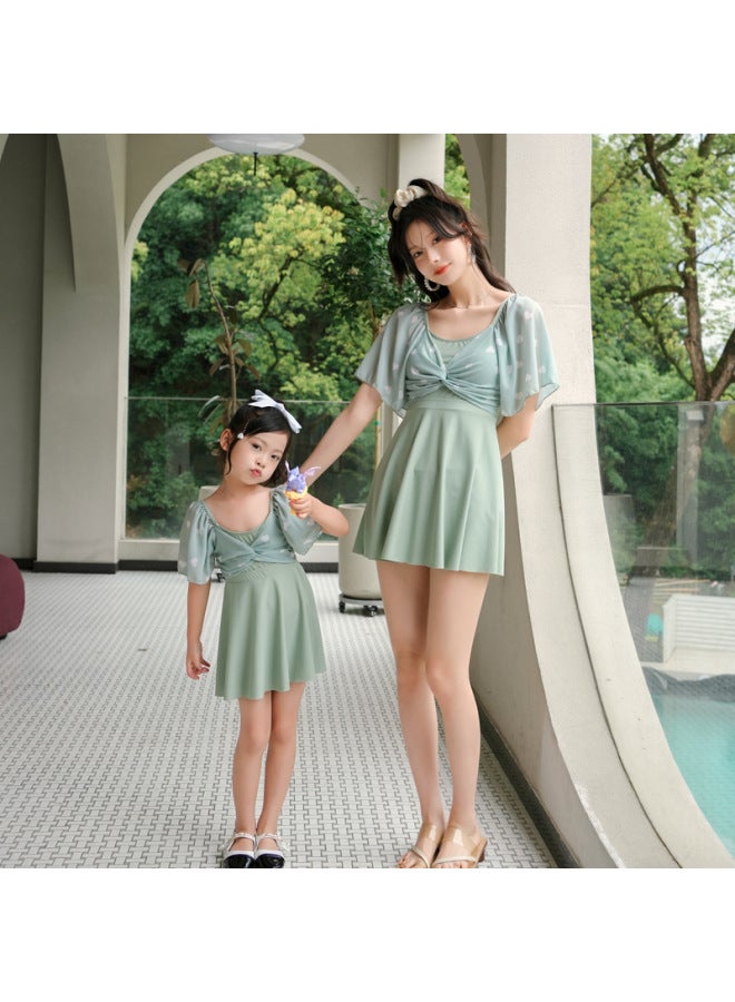 Loquat 2023 Parent-Child Swimsuit Mother And Daughter Children's Princess Swimsuit Slim-fit Plus Size One-piece Skirt Swimsuit For Girls-Color:Gray Green (Adult)- - Image 3