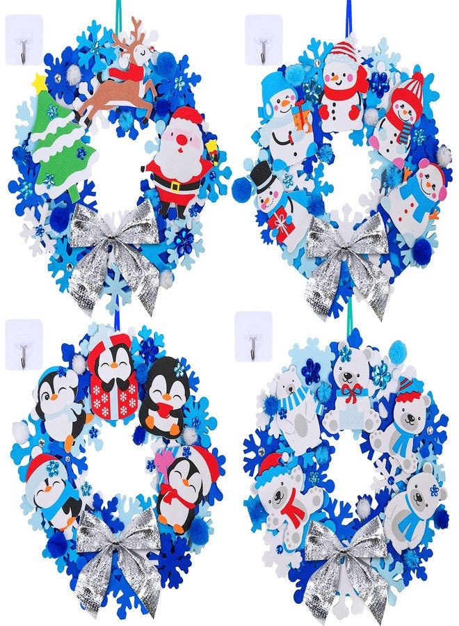 Winlyn 12 Sets Winter Crafts DIY Christmas Snowflake Wreath Ornaments Decorations Art Sets Snowman Santa Foam Stickers for Kids Classroom Activities - Image 1