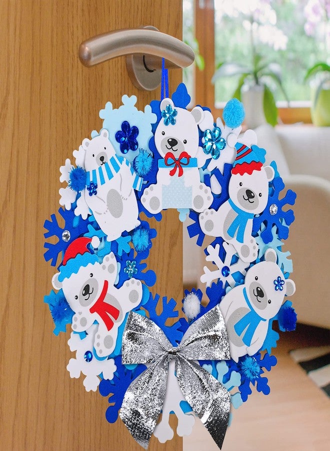 Winlyn 12 Sets Winter Crafts DIY Christmas Snowflake Wreath Ornaments Decorations Art Sets Snowman Santa Foam Stickers for Kids Classroom Activities - Image 3