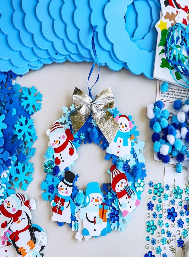 Winlyn 12 Sets Winter Crafts DIY Christmas Snowflake Wreath Ornaments Decorations Art Sets Snowman Santa Foam Stickers for Kids Classroom Activities - Image 5