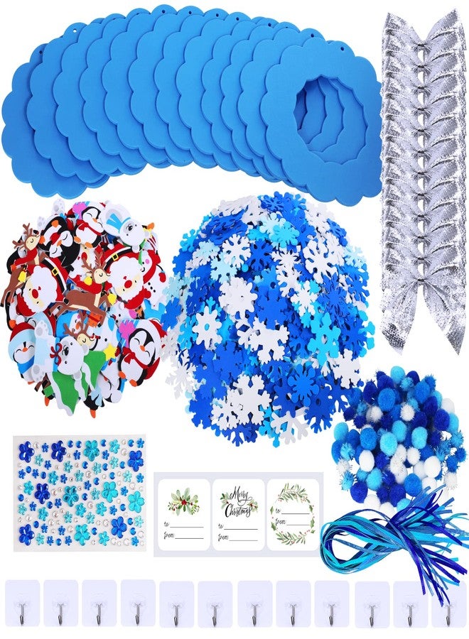 Winlyn 12 Sets Winter Crafts DIY Christmas Snowflake Wreath Ornaments Decorations Art Sets Snowman Santa Foam Stickers for Kids Classroom Activities - Image 4
