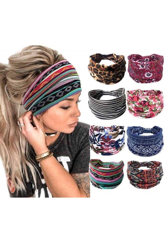 Bohend Boho Headband Wide Yoga Stretchy Bandeau Large Headwrap Sport Athletic Beach Hair Accessories for Women and Girls(8pcs) - Image 1