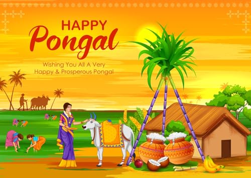 BELECO 8x6ft Fabric Happy Pongal Backdrop Indian Holiday Harvest Photography Background India Holiday Celebration Party Decoration Banner Studio Photo Booth Shoot Props - Image 5