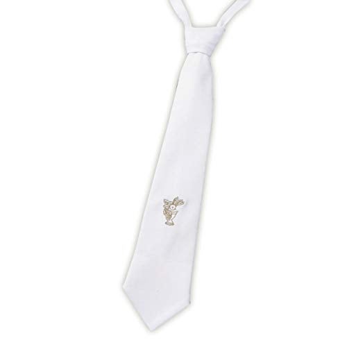 Autom Boys First Holy Communion Gold Embroidered Chalice Design 14" White Cotton Adjustable Dress Neck Tie - Image 1