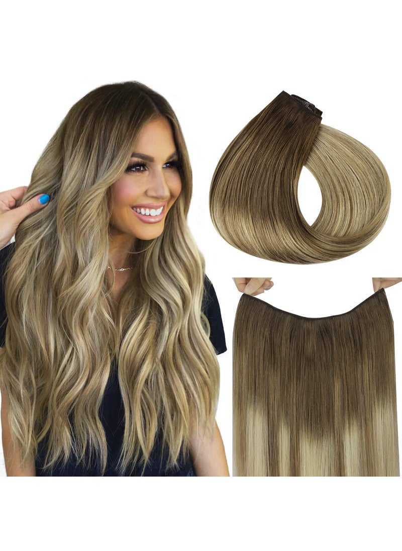 hotbanana - HOTBANANA Wire Hair Extensions, 14 inch 75g Walnut Brown to Ash Brown and Bleach Blonde Fish Line Hair Extensions Real Human Hair Straight Invisible Wire Hair Extensions Remy Hair Extensions - Image 1