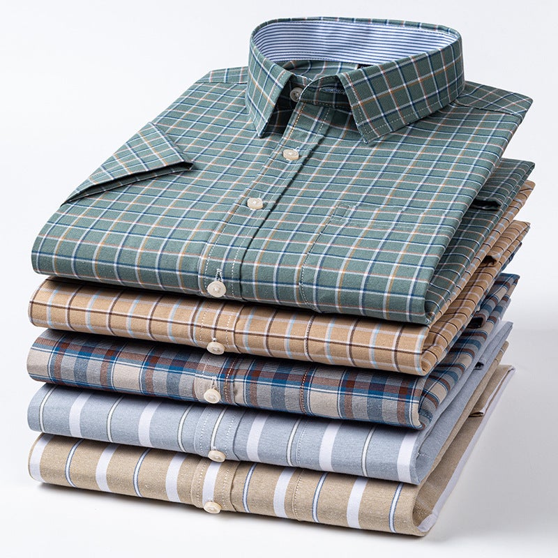 Men's Oversized Short Sleeve Plaid Cotton Shirt - Image 2