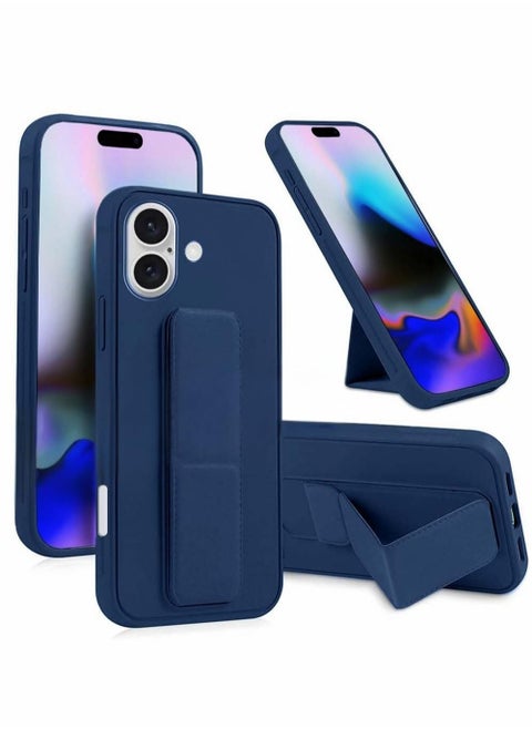 iPhone 16 Case Cover Back Stand with Magnet Holder Premium Silicone Vertical and Horizontal Hand Strap Grip Case Shockproof Protective Cover For Apple  iPhone 16