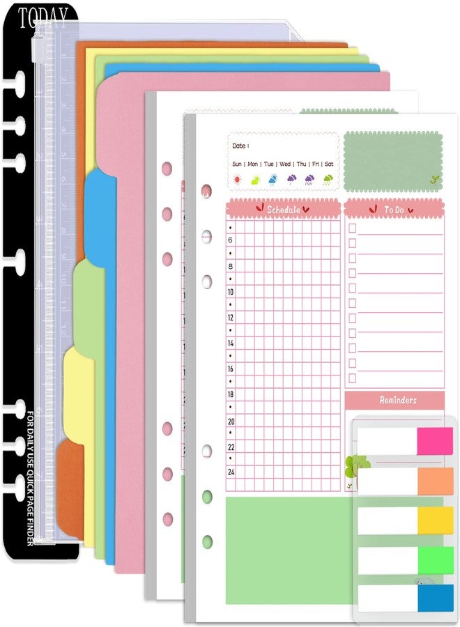 Rancco A5 Planner Inserts Daily Refills, 90 Pages Colorful 6-Ring Loose-leaf Binder Planner Inserts w/Divider, PVC Pouch, Ruler, Index Tab for Journal, Filofax, Double-sided, Undated,8.3x5.6" - Image 1