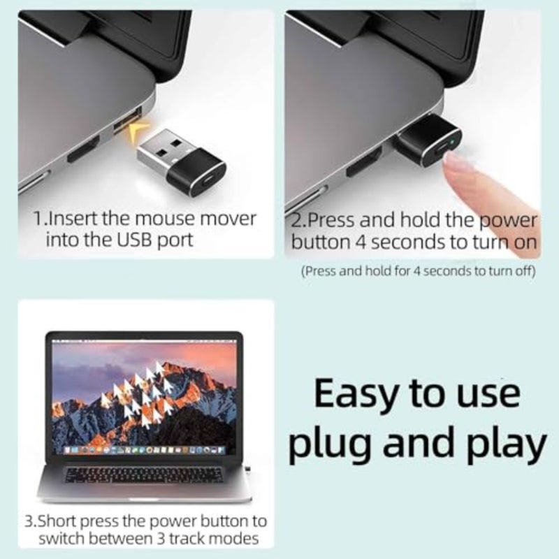 USB Mouse Jiggler, Undetectable Mice Mover with On/Off Switch, Multi-Track Modes, Driver-Free Plug and Play for Preventing Screen Lock, Auto Mouse Mover for Work, Office, PC and Mac - Image 4