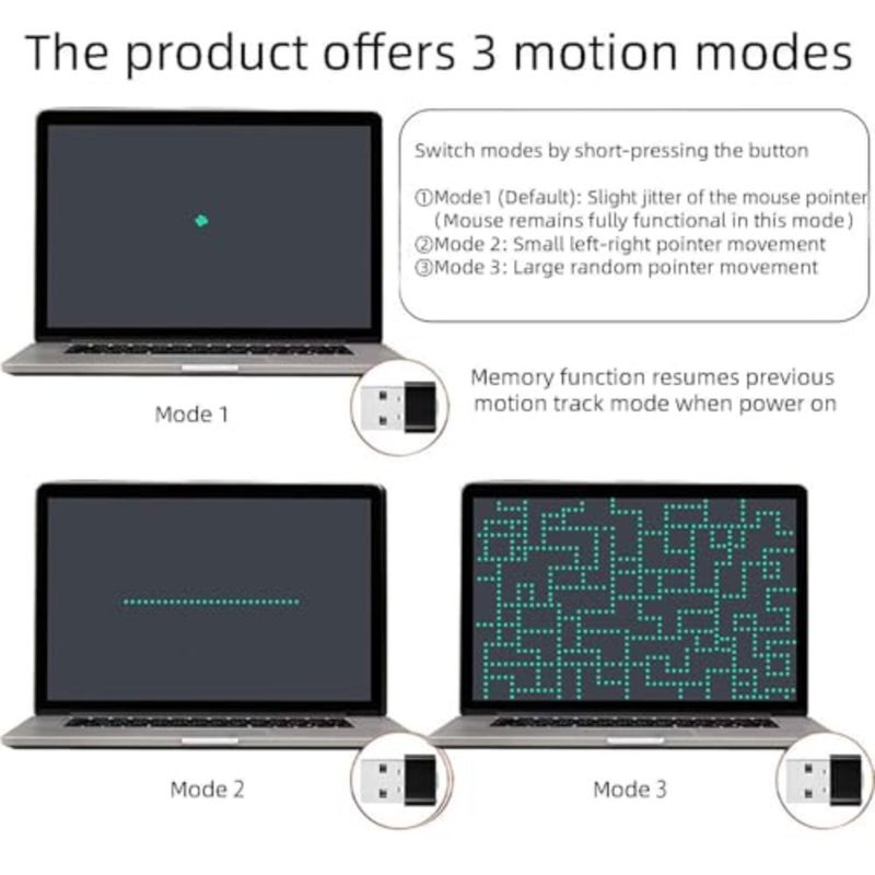 USB Mouse Jiggler, Undetectable Mice Mover with On/Off Switch, Multi-Track Modes, Driver-Free Plug and Play for Preventing Screen Lock, Auto Mouse Mover for Work, Office, PC and Mac - Image 5