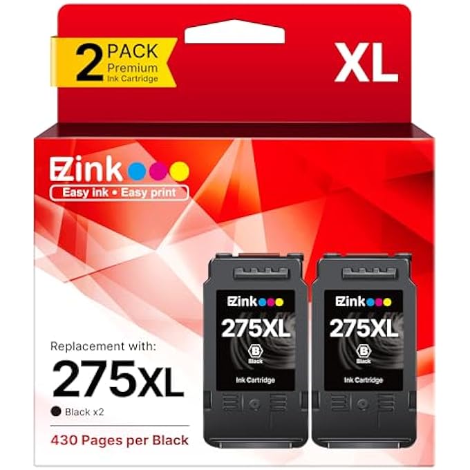275XL INK CARTRIDGES FOR CANON PRINTERS PG-275XL BLACK INK CARTRIDGE REMANUFACTURED REPLACEMENT FOR CANNON INK 275 276 WORKS FOR CANON PIXMA TS3520 TS3522 TS3720 TS3722 TR4720 TR4722 (2 BLACK) - Image 1