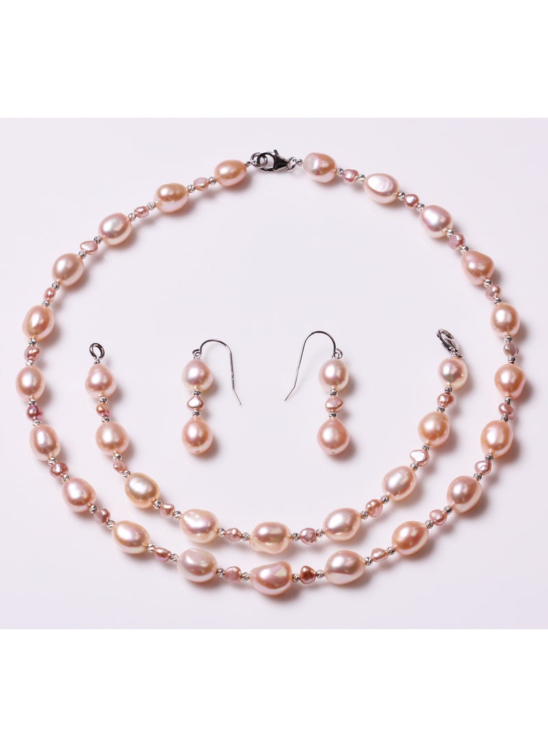 MIKURA Set, Necklace+Bracelet+Earrings, 1st 43-19Cm, Freshwater Pearls, B Quality, Natural Multi Color, 9.0-4.5MM, Silver Findings - Image 1