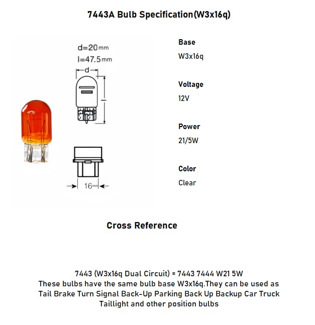 Kadiby 7443NA 7443A Bulb,7444NA T20 Auto Brake Light Bulbs/Tail/Turn Signal 7443 Amber Yellow Orange WY21/5W Long Life Lights fit for Silverado Dodge Dart Sierra Wrangler (12 pack bulk) - Image 2